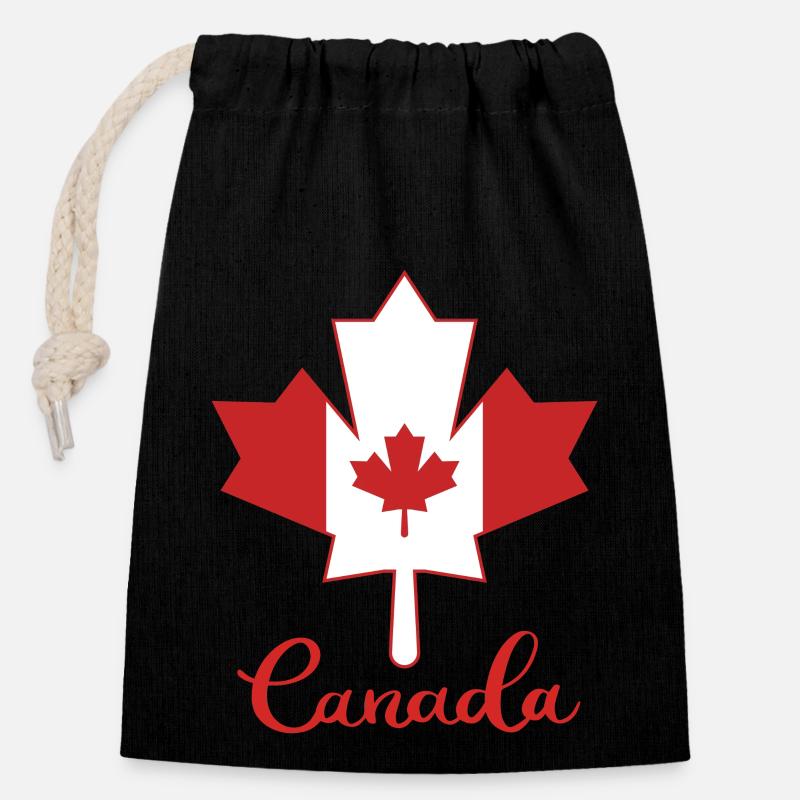 Feuille d’érable du Canada Drapeau de la Feuille d’érable du Canada - Sac cadeau en coton avec cordon (14 x 20 cm) - noir