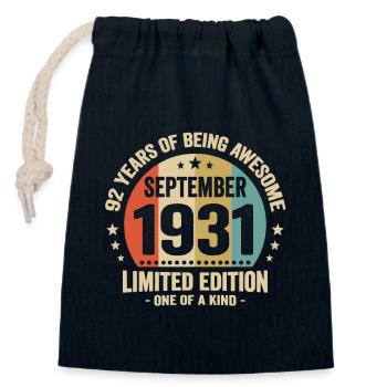 September 1931 92 Years Anniversary Vintage Gift - Closable cotton gift bag (14x20cm) - navy - Front