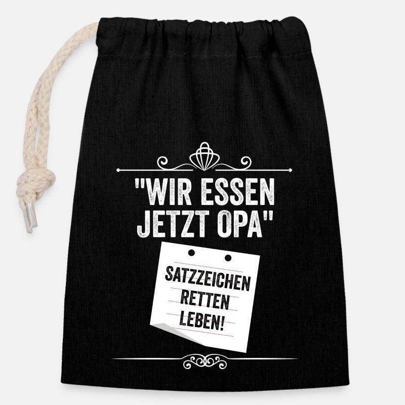 Wir essen jetzt Opa - Verschließbarer Geschenkbeutel aus Baumwolle (14x20cm) - Schwarz