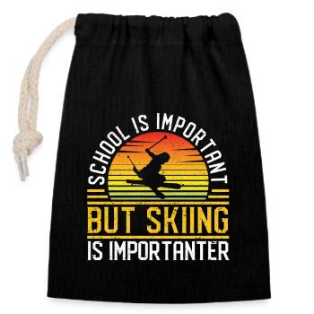 L’école est importante, mais le ski est plus important - Sac cadeau en coton avec cordon (14 x 20 cm) - noir - Devant