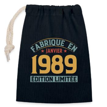 Fabriqué En Janvier 1989 Édition Limitée - Sac cadeau en coton avec cordon (14 x 20 cm) - bleu marine - Devant