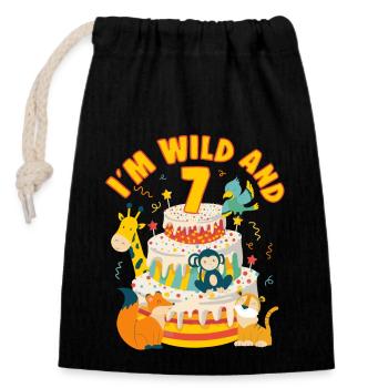 Im Wild And 7 Year-Old Bday Party Gift For Kids - Verschließbarer Geschenkbeutel aus Baumwolle (14x20cm) - Schwarz - Vorne