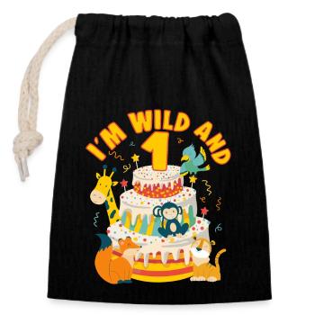 Im Wild And 1 Year-Old Bday Party Gift For Kids - Verschließbarer Geschenkbeutel aus Baumwolle (14x20cm) - Schwarz - Vorne