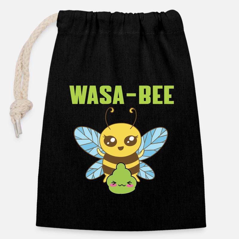 Sweet Wasabi Bee Design - Closable cotton gift bag (14x20cm) - black