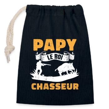 Papy Le Roi Chasseur - Sac cadeau en coton avec cordon (14 x 20 cm) - bleu marine - Devant