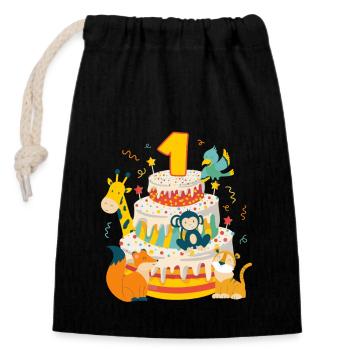 1st Birthday Cake Animals Party Gift 1 Year Old - Closable cotton gift bag (14x20cm) - black - Front