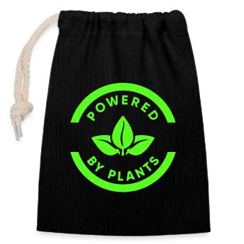 Plants Powered - Tierliebe, Tierschutz & Vegan - Verschließbarer Geschenkbeutel aus Baumwolle (14x20cm) - Schwarz - Vorne