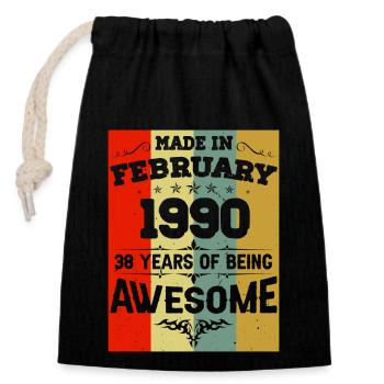 Anniversaire millésime février 1990 - Sac cadeau en coton avec cordon (14 x 20 cm) - noir - Devant