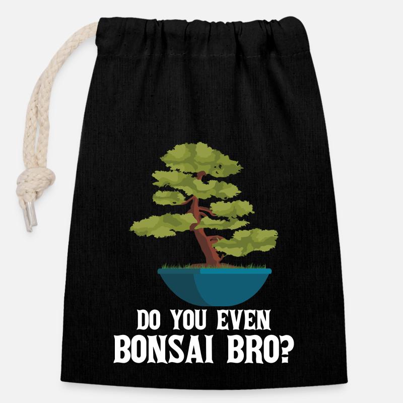 Bonsai Baum - Verschließbarer Geschenkbeutel aus Baumwolle (14x20cm) - Schwarz