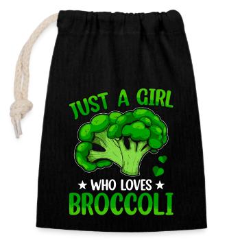Juste une fille qui aime le brocoli - Sac cadeau en coton avec cordon (14 x 20 cm) - noir - Devant