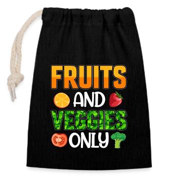Fruits and veggies only - Verschließbarer Geschenkbeutel aus Baumwolle (14x20cm) - Schwarz - Vorne