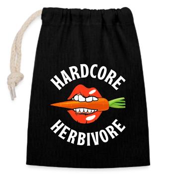 Handcore herbivore vegan - Sac cadeau en coton avec cordon (14 x 20 cm) - noir - Devant