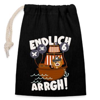 Piraten Geburtstag Löwe Endlich 6 Jahre Alt Junge - Verschließbarer Geschenkbeutel aus Baumwolle (14x20cm) - Schwarz - Vorne