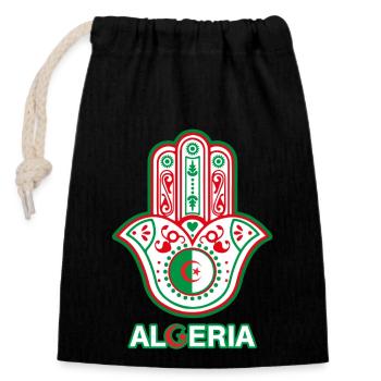 J'aime l'Algérie - La main de fatma - Sac cadeau en coton avec cordon (14 x 20 cm) - noir - Devant