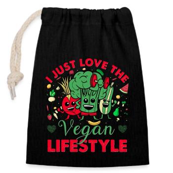 I just love the Vegan Lifestyle - Verschließbarer Geschenkbeutel aus Baumwolle (14x20cm) - Schwarz - Vorne
