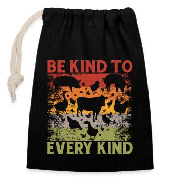 Be Kind to every Kind Animal Love Vegan - Closable cotton gift bag (14x20cm) - black - Front