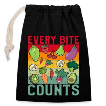 Every Bite Counts Vegan - Verschließbarer Geschenkbeutel aus Baumwolle (14x20cm) - Schwarz - Vorne