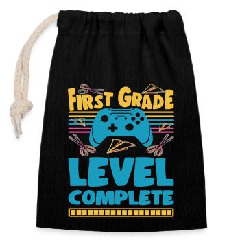 First Day of School Leveled Up To First Grade Boy - Closable cotton gift bag (14x20cm) - black - Front