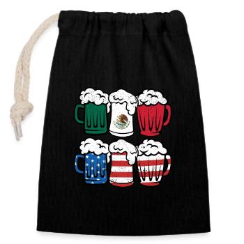 Bière Drapeau mexicain américain Cinco de May - Sac cadeau en coton avec cordon (14 x 20 cm) - noir - Devant