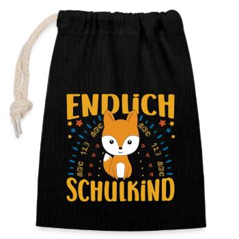 Einschulung Endlich Schulkind Mädchen - Verschließbarer Geschenkbeutel aus Baumwolle (14x20cm) - Schwarz - Vorne