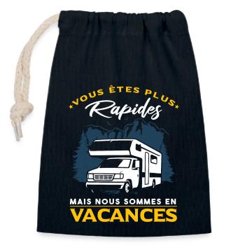 Camping-Car Slogan - Sac cadeau en coton avec cordon (14 x 20 cm) - bleu marine - Devant