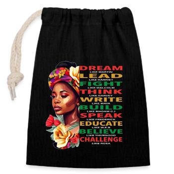 Dream Lead Think African American Black History - Verschließbarer Geschenkbeutel aus Baumwolle (14x20cm) - Schwarz - Vorne