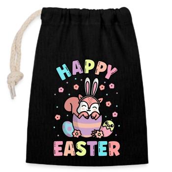 Happy Easter Squirrel avec des oreilles de lapin printemps - Sac cadeau en coton avec cordon (14 x 20 cm) - noir - Devant