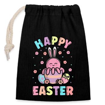 Bonne pieuvre de Pâques avec oreilles de lapin printemps - Sac cadeau en coton avec cordon (14 x 20 cm) - noir - Devant