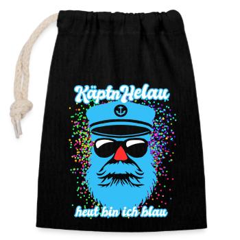 Fastnacht - Karneval - Kapitän Helau - Spruch - Verschließbarer Geschenkbeutel aus Baumwolle (14x20cm) - Schwarz - Vorne