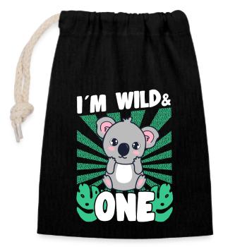 Im Wild & 1 Years Bday Party Gift Birthday Kids - Verschließbarer Geschenkbeutel aus Baumwolle (14x20cm) - Schwarz - Vorne