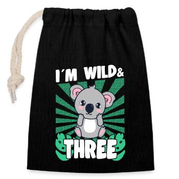 Im Wild & 3 Years Bday Party Gift Birthday Kids - Verschließbarer Geschenkbeutel aus Baumwolle (14x20cm) - Schwarz - Vorne