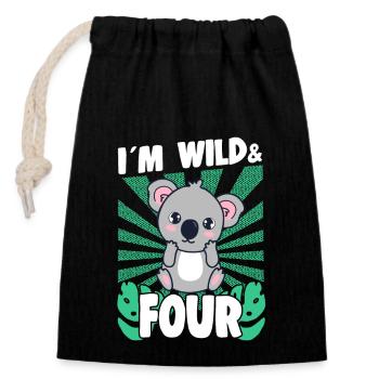 Im Wild & 4 Years Bday Party Gift Birthday Kids - Verschließbarer Geschenkbeutel aus Baumwolle (14x20cm) - Schwarz - Vorne