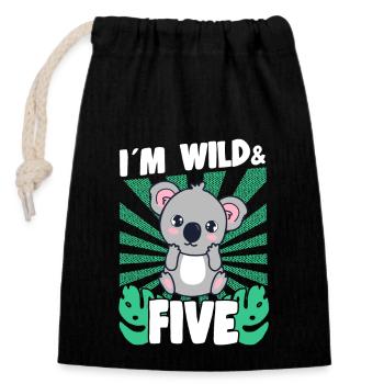 Im Wild & 5 Years Bday Party Gift Birthday Kids - Verschließbarer Geschenkbeutel aus Baumwolle (14x20cm) - Schwarz - Vorne