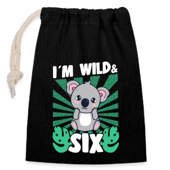Im Wild & 6 Years Bday Party Gift Birthday Kids - Verschließbarer Geschenkbeutel aus Baumwolle (14x20cm) - Schwarz - Vorne