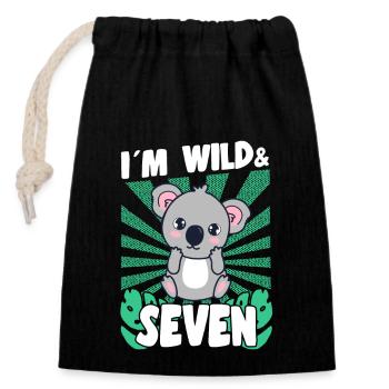 Im Wild & 7 Years Bday Party Gift Birthday Kids - Verschließbarer Geschenkbeutel aus Baumwolle (14x20cm) - Schwarz - Vorne