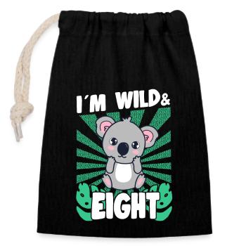 Im Wild & 8 Years Bday Party Gift Birthday Kids - Verschließbarer Geschenkbeutel aus Baumwolle (14x20cm) - Schwarz - Vorne