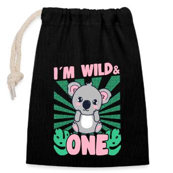 Im Wild et 1 an Bday Party Cadeau Koala - Sac cadeau en coton avec cordon (14 x 20 cm) - noir - Devant