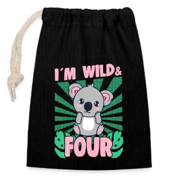Im Wild And 4 Years-Old Bday Party Gift Koala - Verschließbarer Geschenkbeutel aus Baumwolle (14x20cm) - Schwarz - Vorne