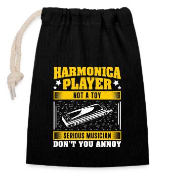 harmonica, pas un jouet, musicien sérieux, - Sac cadeau en coton avec cordon (14 x 20 cm) - noir - Devant