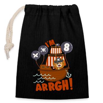 Arrr I'm 8 Pirate Theme 8th Birthday Party Gift - Verschließbarer Geschenkbeutel aus Baumwolle (14x20cm) - Schwarz - Vorne