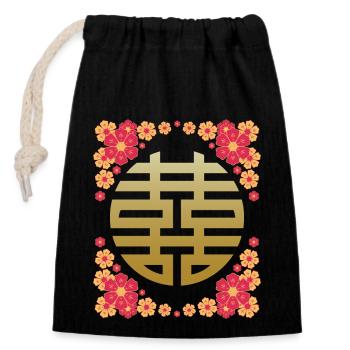 Caractère chinois, bonheur-bonheur - Sac cadeau en coton avec cordon (14 x 20 cm) - noir - Devant