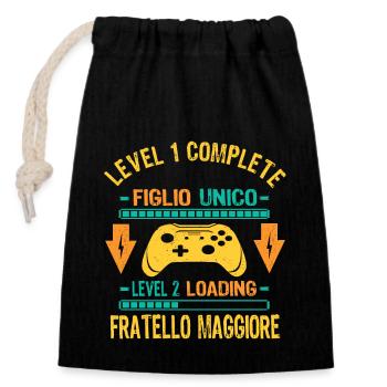 Figlio Unico Complete Fratello Maggiore Chargement - Sac cadeau en coton avec cordon (14 x 20 cm) - noir - Devant