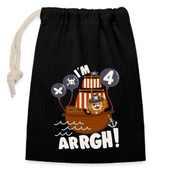 Birthday Pirate 4 Years Old Bday Party Gift Idea - Verschließbarer Geschenkbeutel aus Baumwolle (14x20cm) - Schwarz - Vorne