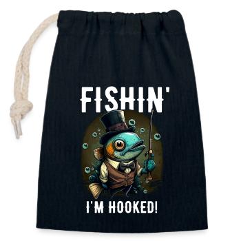 Fishin I'm Hooked - Lustiger Fischer - Verschließbarer Geschenkbeutel aus Baumwolle (14x20cm) - Navy - Vorne