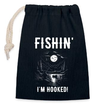 Fishin Je suis accroché drôle de pêche Dire - Sac cadeau en coton avec cordon (14 x 20 cm) - bleu marine - Devant