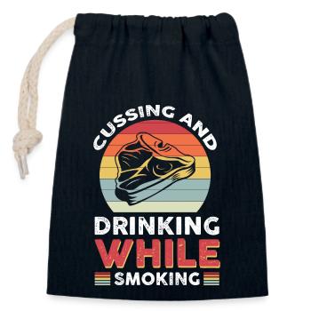 Jures et boire en fumant - Sac cadeau en coton avec cordon (14 x 20 cm) - bleu marine - Devant