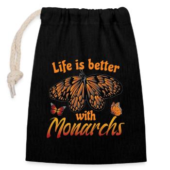 Citation du papillon monarque - Sac cadeau en coton avec cordon (14 x 20 cm) - noir - Devant