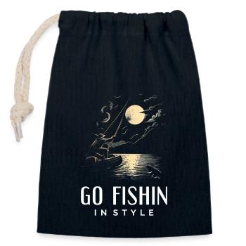 Allez pêcher avec style - Sac cadeau en coton avec cordon (14 x 20 cm) - bleu marine - Devant