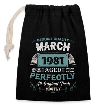 Mars 1981 Cadeau d’anniversaire vintage - Sac cadeau en coton avec cordon (14 x 20 cm) - noir - Devant
