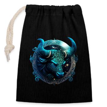 Portez votre signe du zodiaque astrologique avec fierté: Taureau - Sac cadeau en coton avec cordon (14 x 20 cm) - noir - Devant